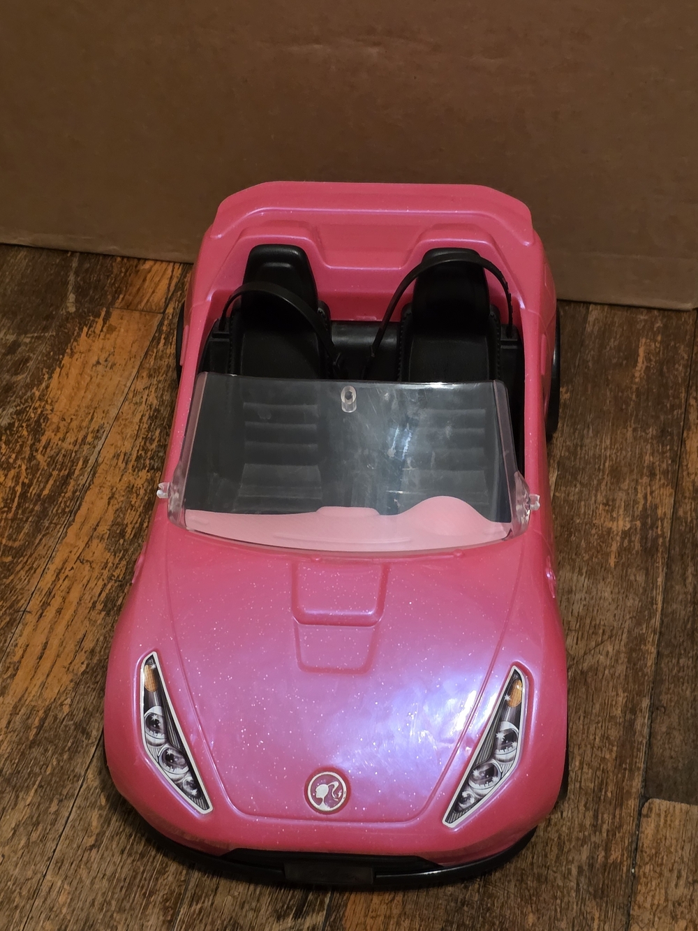 Barbie Sparkle Pink Convertible Toy Car with Black Seats